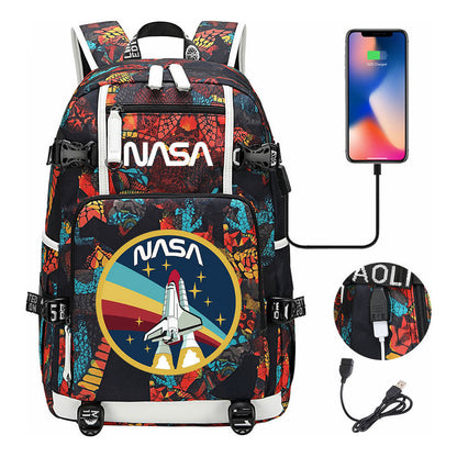 Nasa Fashion Printed Usb Student Backpack For Leisure Travel Backpack