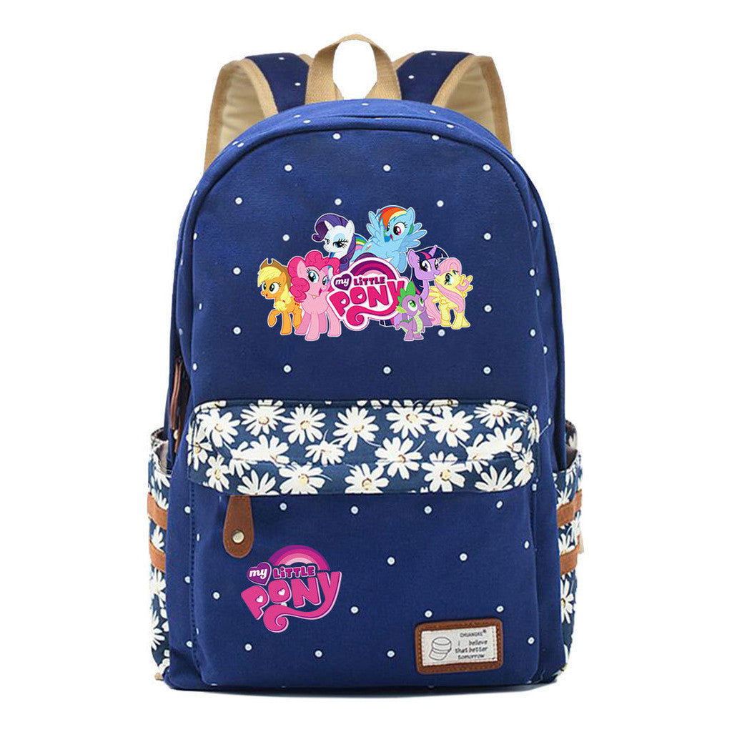 Pony Unicorn Youth Student School Bag Fragmented Canvas Girl Backpack