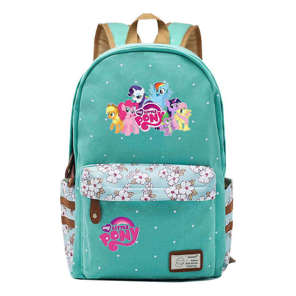 Pony Unicorn Youth Student School Bag Fragmented Canvas Girl Backpack