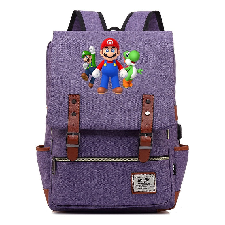 Super Mario Youth Student backpack USB casual backpack