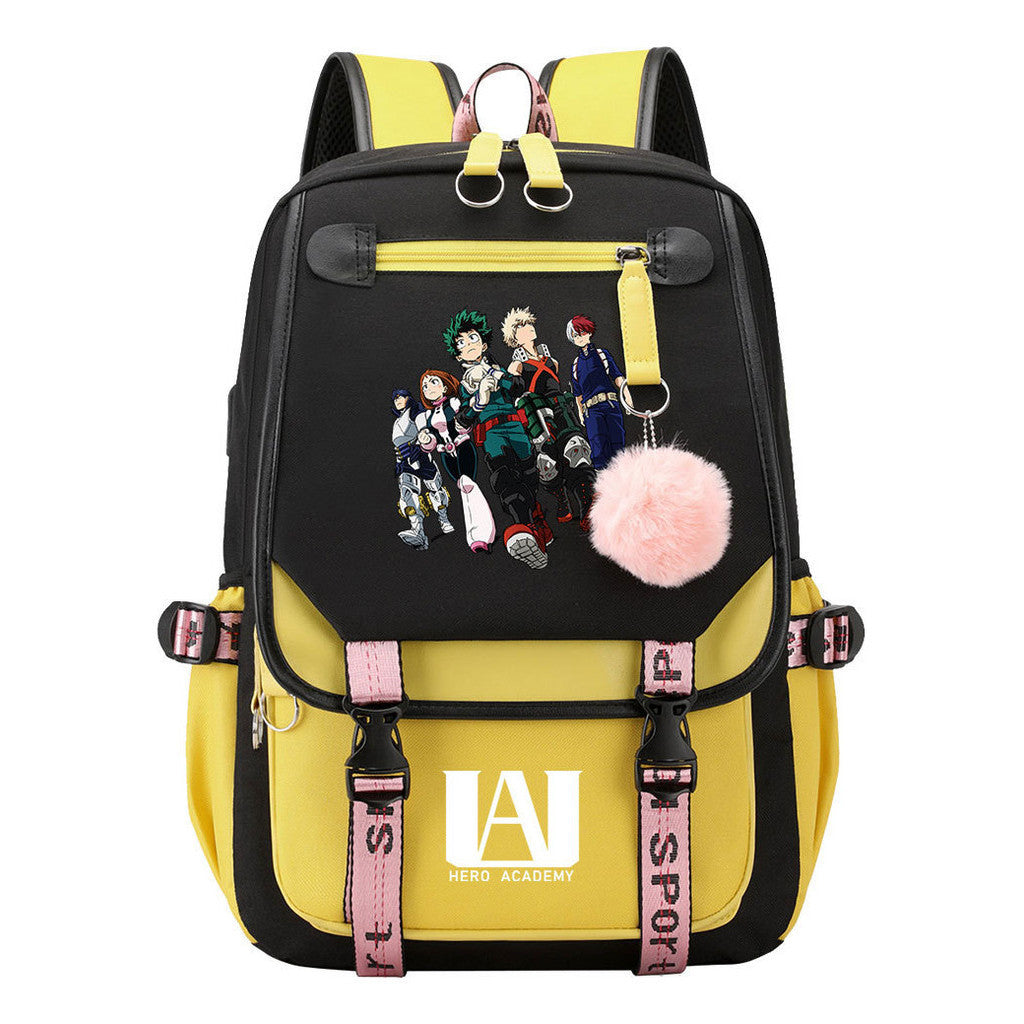 My Heroes Academy Usb Youth Student Backpack For Boys And Girls, Casual Woven Strap Flip Back Backpack