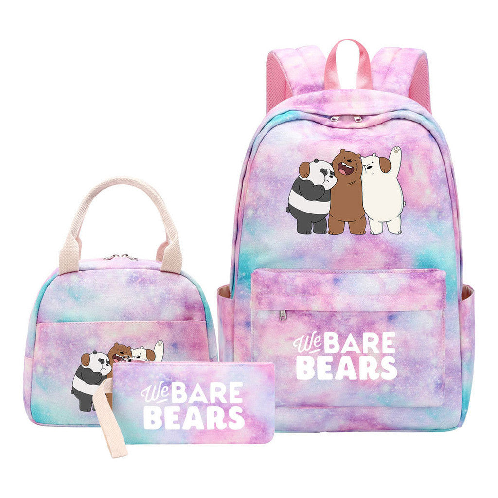 Cartoon Cute Three Bears Youth Student Girls School Bag Lunch Bag Three Piece Set Backpack Set