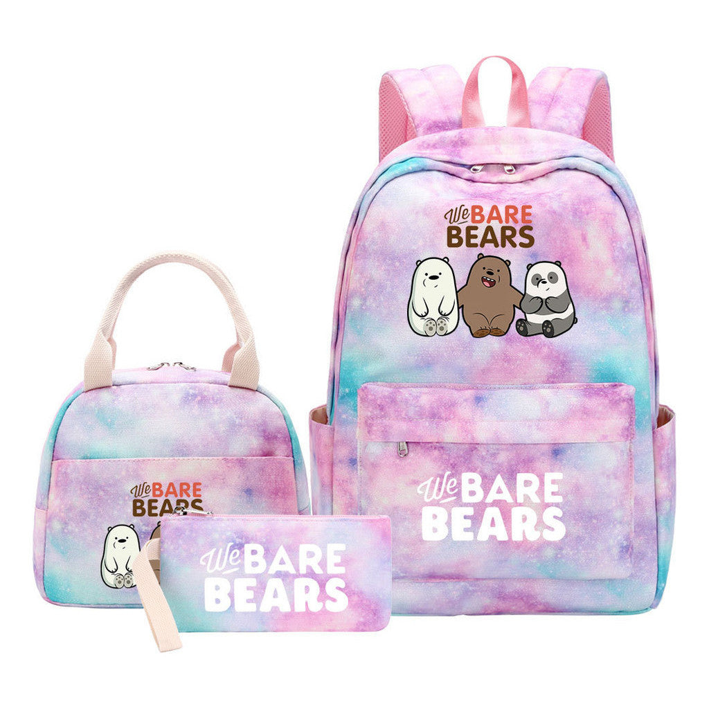 Cartoon Cute Three Bears Youth Student Girls School Bag Lunch Bag Three Piece Set Backpack Set