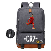Football Star Cristiano Ronaldo Printed Usb Student Backpack For Leisure Travel Backpack