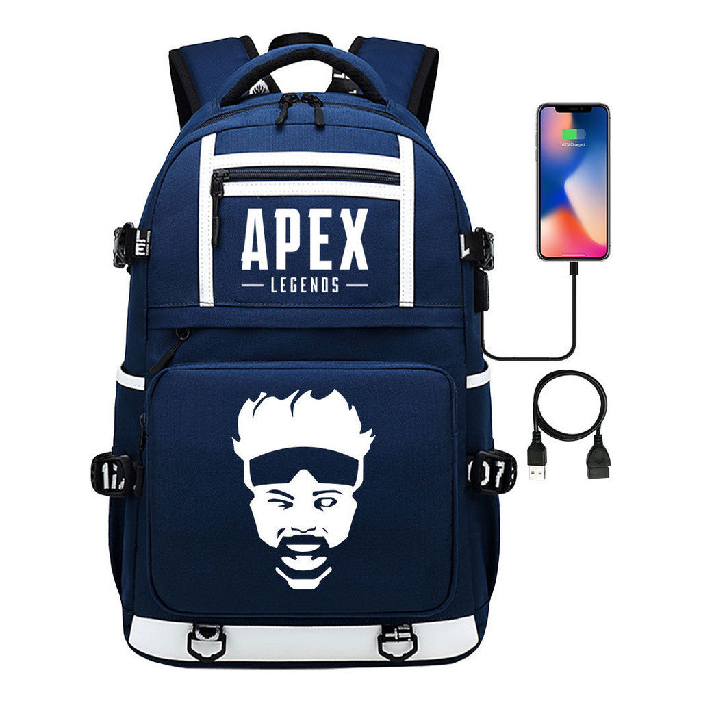 Apex Hero Print Usb Youth School Bag Backpack Leisure Travel Backpack