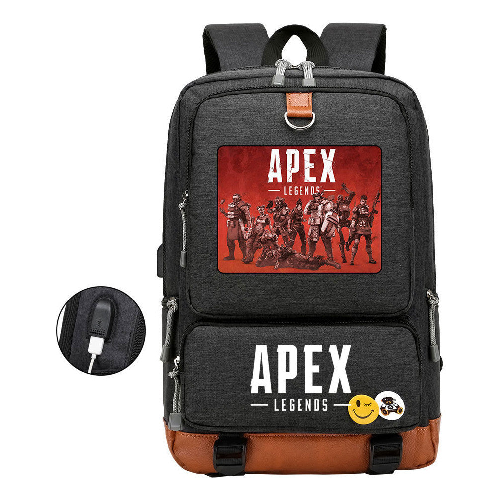 Apex Hero Print Usb Youth School Bag Leisure Travel Backpack