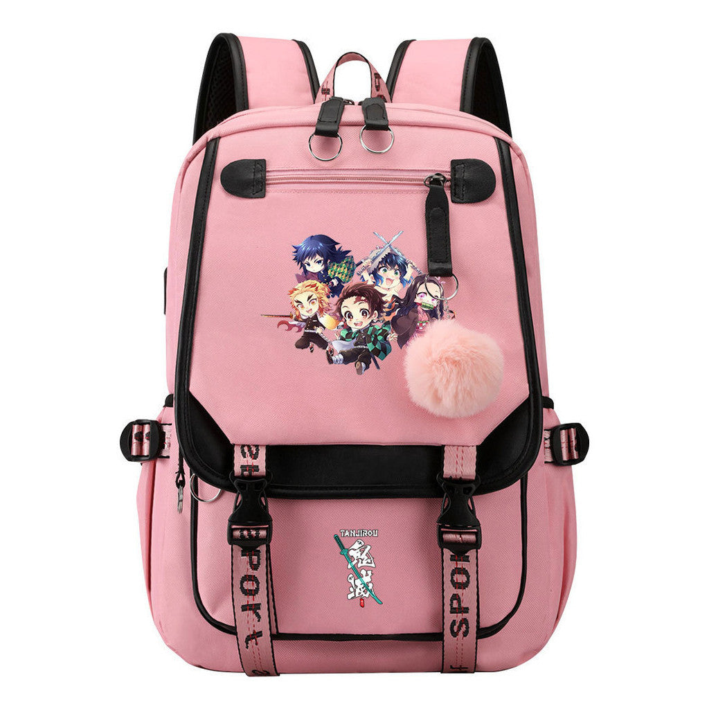 Comic Cartoon Fashion Usb Student Backpack Casual Woven Flap Backpack