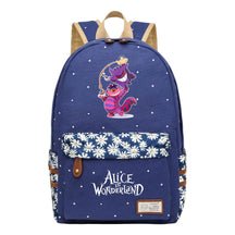 Anime Cartoon Cheshire Cat Print Student Backpack, Floral Casual Backpack