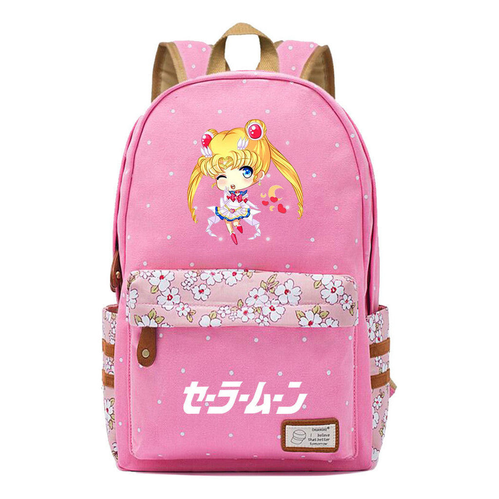 Anime Peripheral Beautiful Girl Warrior Student Backpack, Floral Casual Backpack