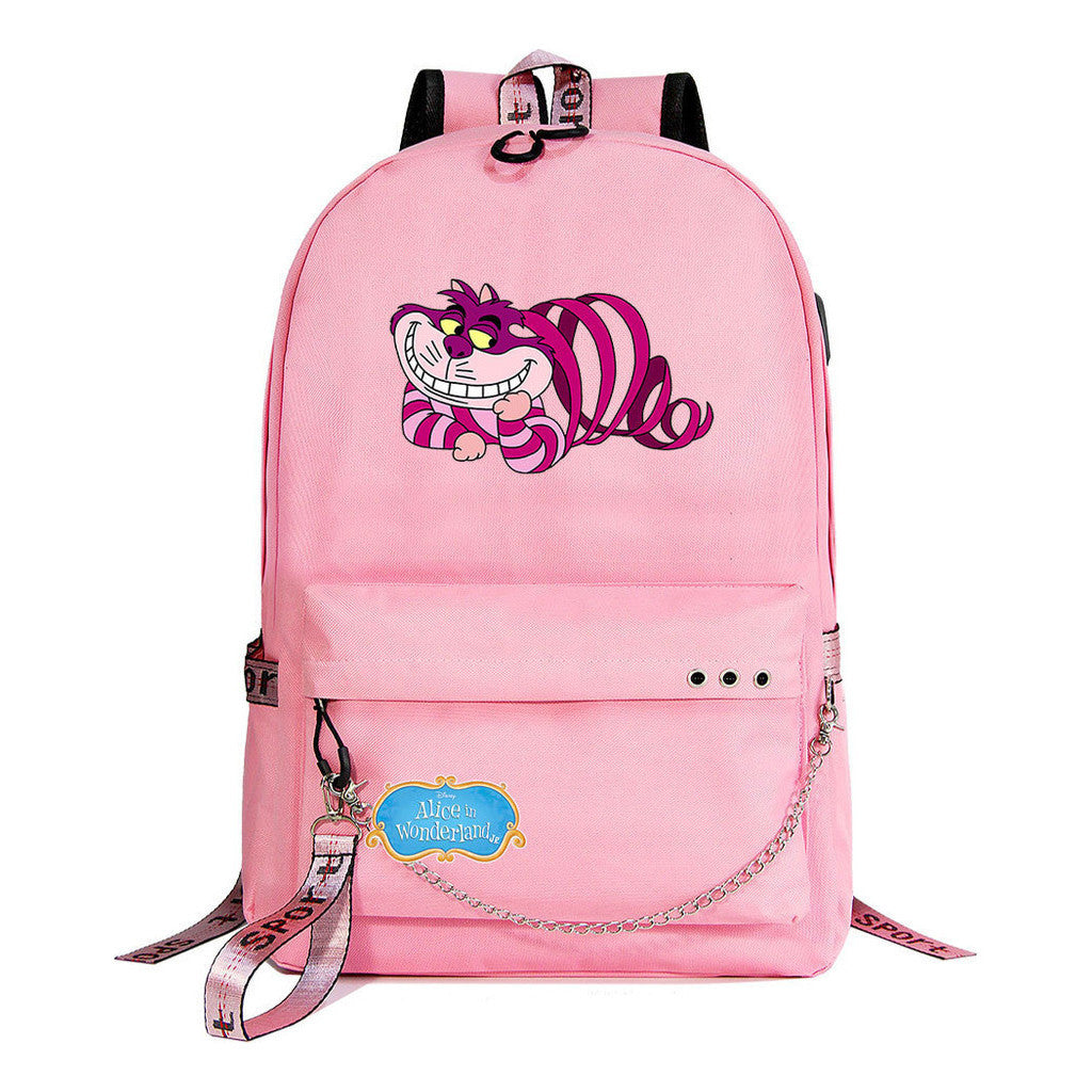 Cheshire Cat Alice's Adventure In Wonderland Youth School Bag Men's And Women's Leisure Weaving Strap Backpack