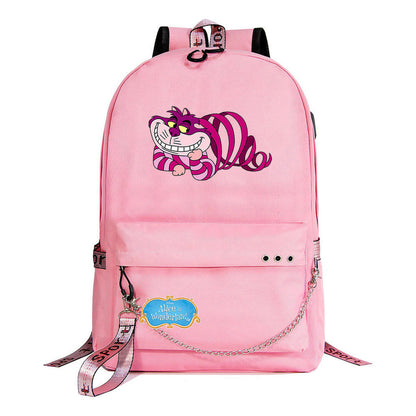 Cheshire Cat Alice's Adventure In Wonderland Youth School Bag Men's And Women's Leisure Weaving Strap Backpack