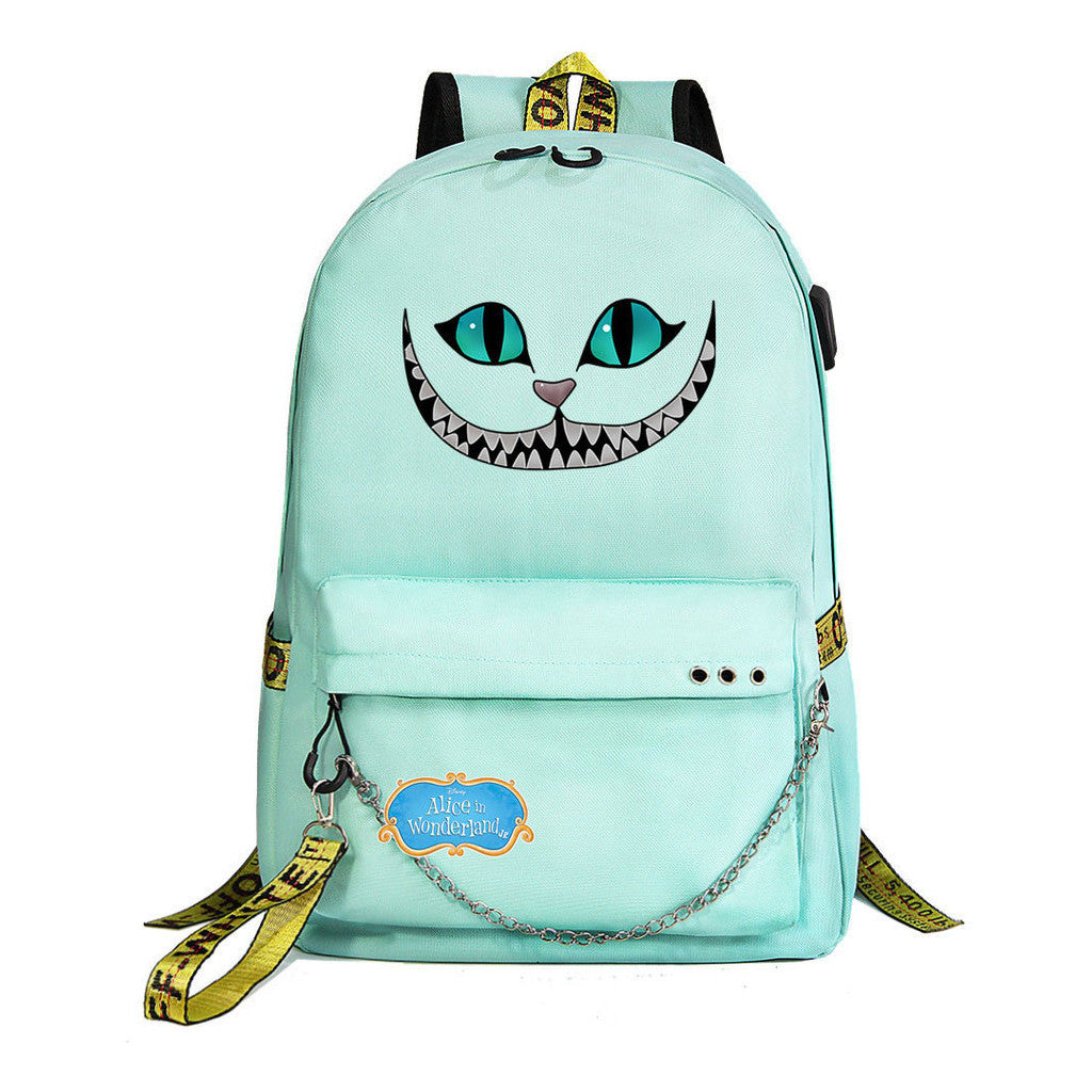 Cheshire Cat Alice's Adventure In Wonderland Youth School Bag Men's And Women's Leisure Weaving Strap Backpack