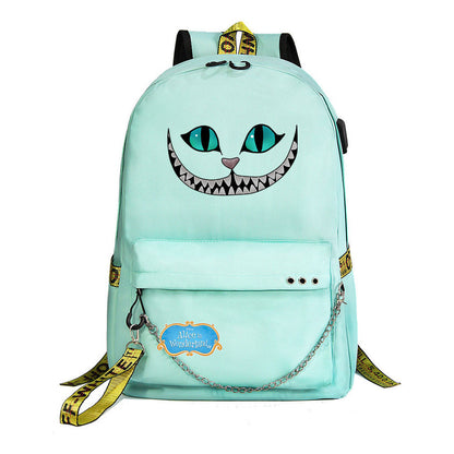Cheshire Cat Alice's Adventure In Wonderland Youth School Bag Men's And Women's Leisure Weaving Strap Backpack