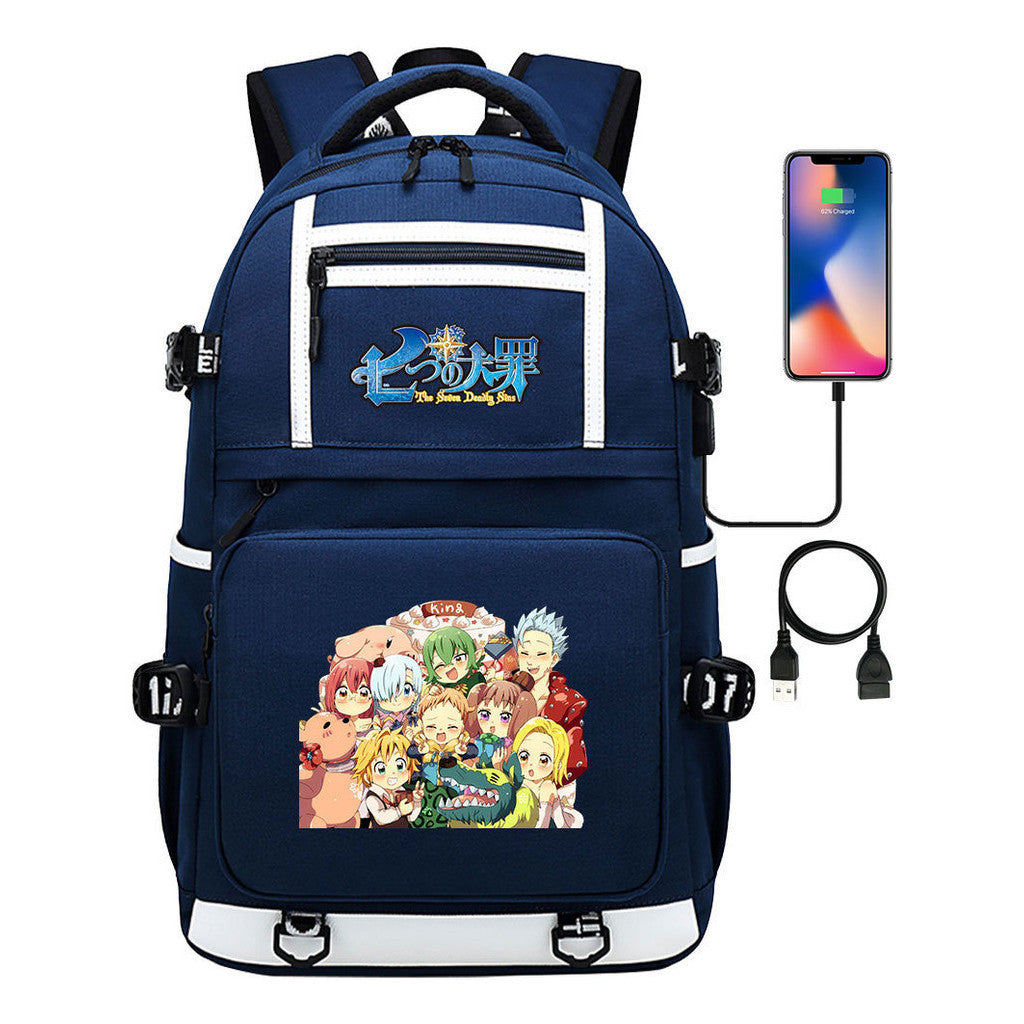 Seven Major Crimes In Comics, Printed Usb Youth Student Backpack, Men's And Women's Leisure Travel Backpack