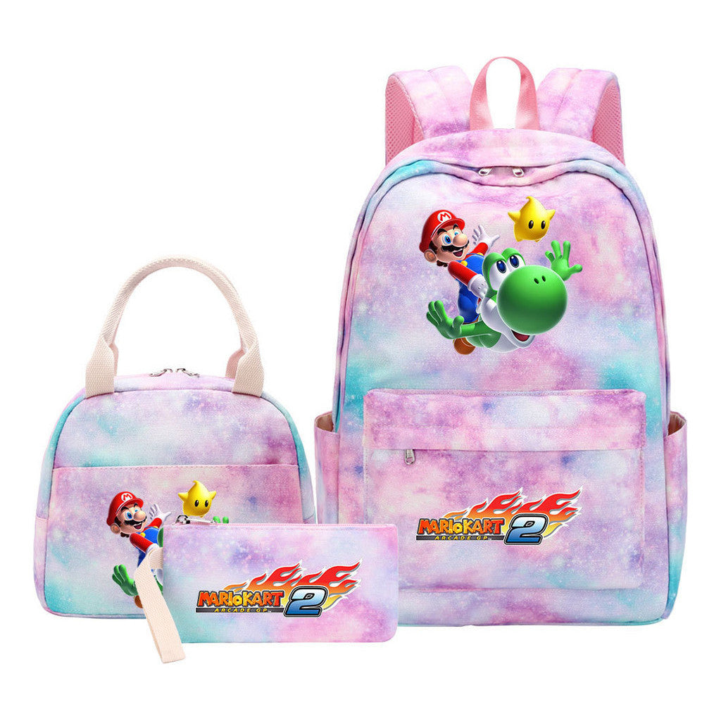 Super Mario Youth Student Girls School Bag Lunch Bag Three Piece Backpack Set