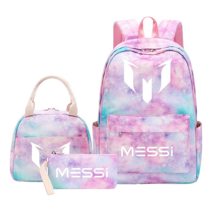Sports Football Star Student Girl Backpack Lunch Bag Three Piece Set Backpack Set