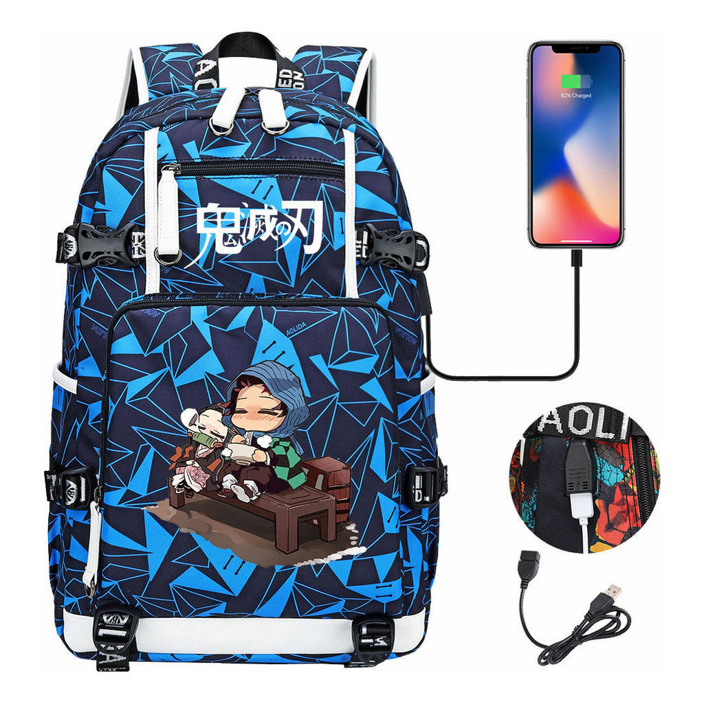 Cartoon Printed Usb Large Capacity Youth Student Backpack For Men And Women's Leisure Travel Backpack
