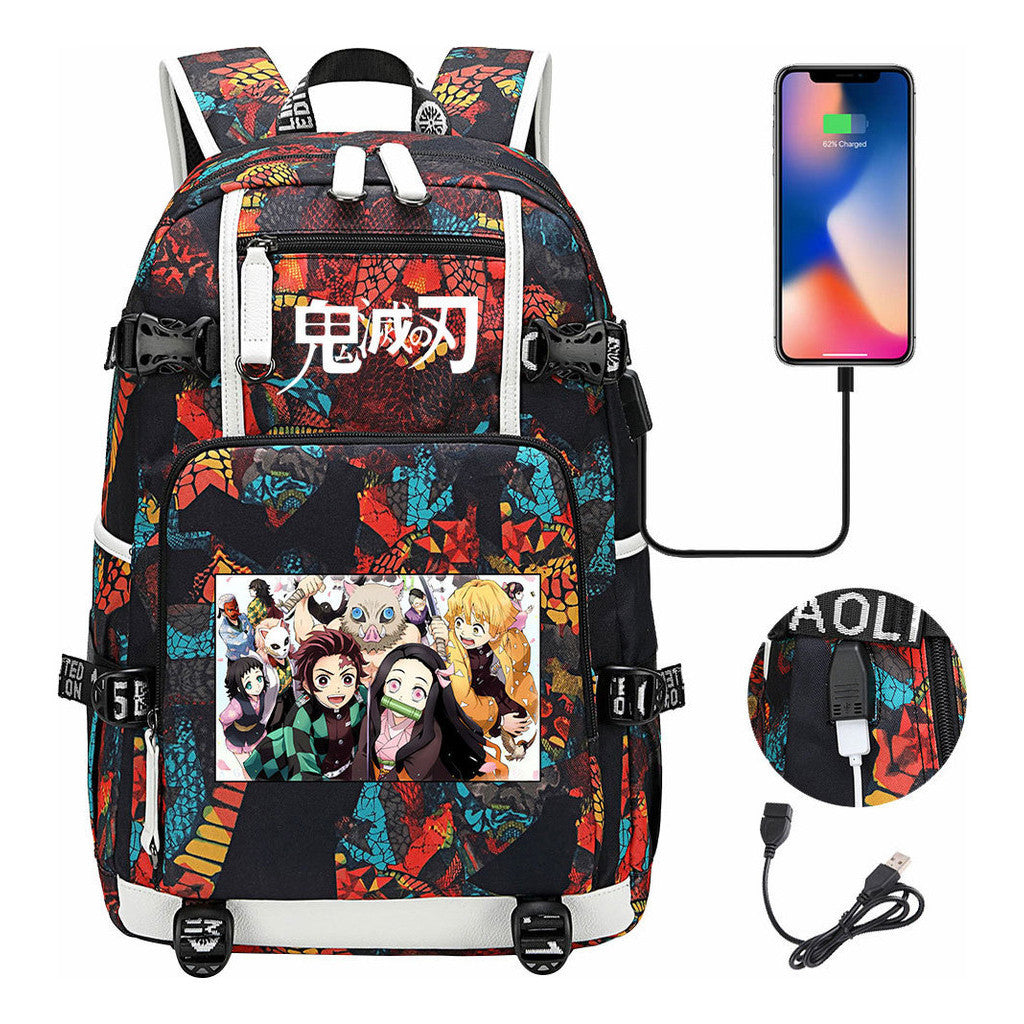 Cartoon Printed Usb Large Capacity Backpack For Men And Women's Leisure Travel Backpack