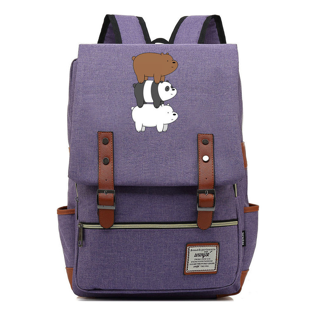 Cartoon Cute Three Bears Printed Youth School Bag For Men And Women Leisure Belt Buckle Classic Backpack