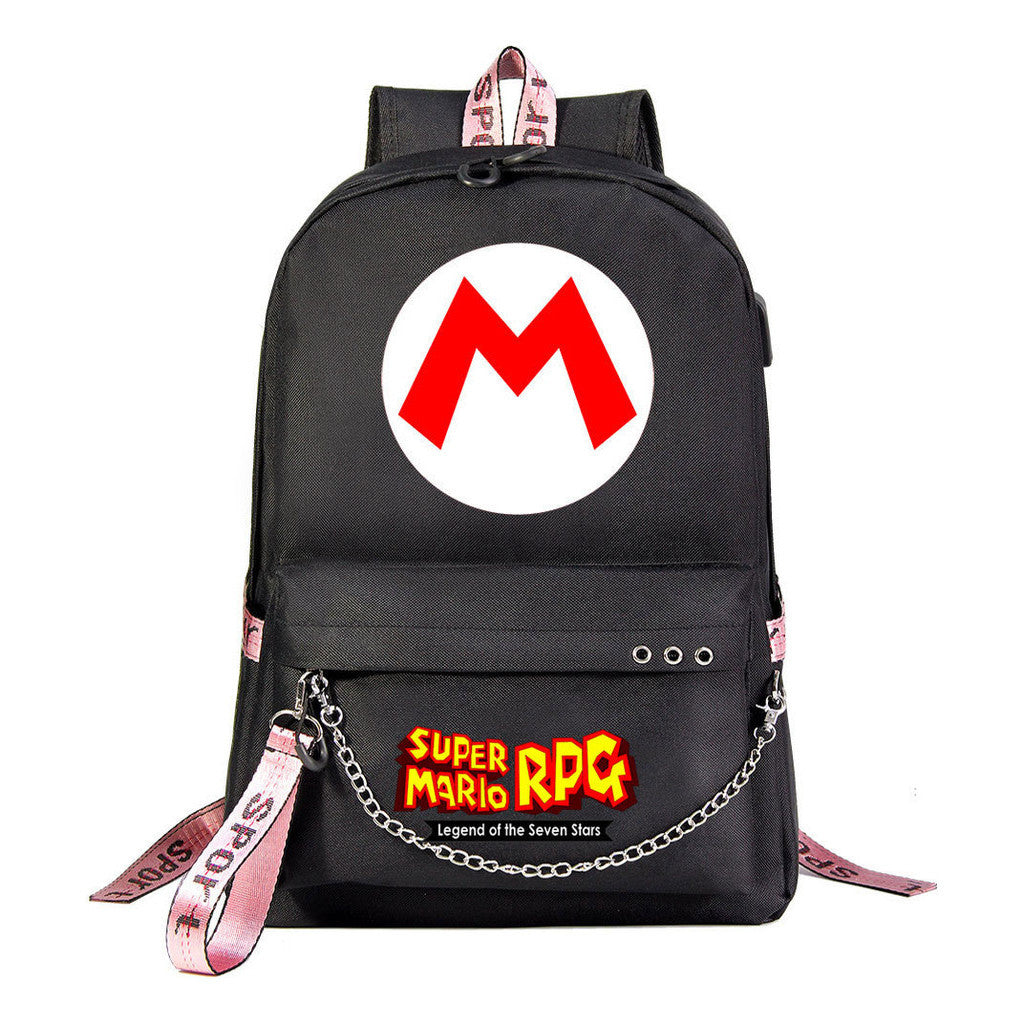 Super Mario Printed Usb Youth Student Backpack For Leisure Travel Backpack