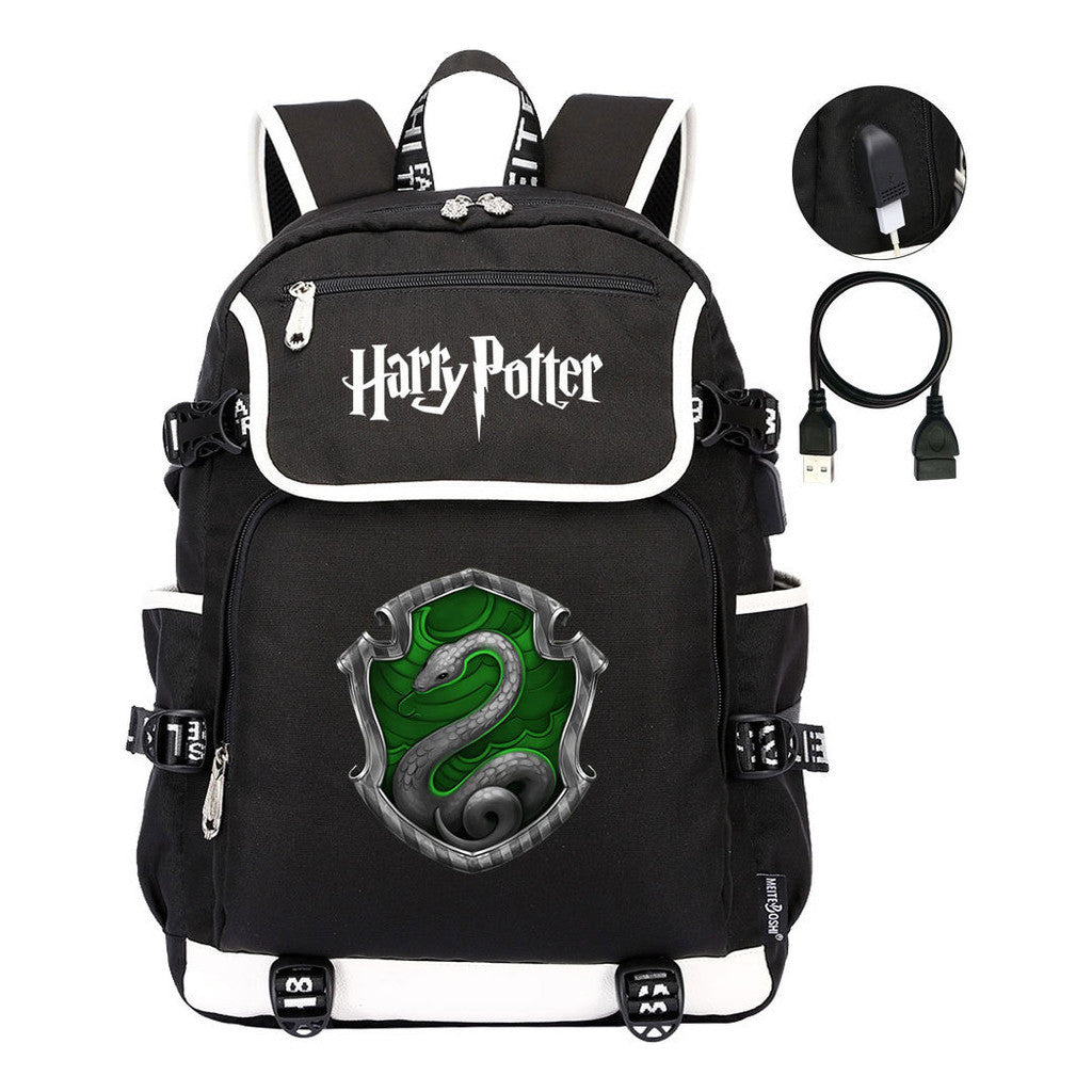 School Of Witchcraft And Wizardry Lion Print Usb Youth Student Backpack For Men And Women's Leisure Travel Backpack