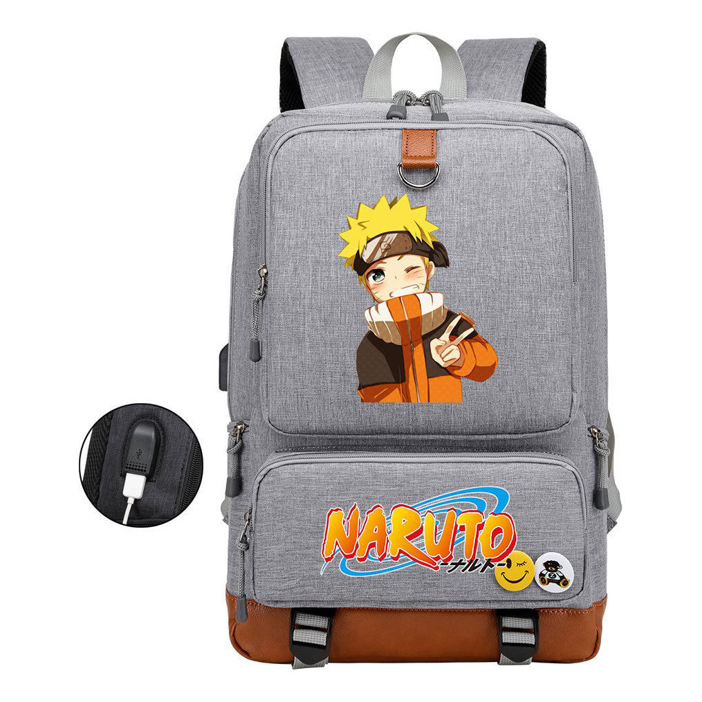 Naruto Print Usb Youth Backpack Leisure Travel Backpack