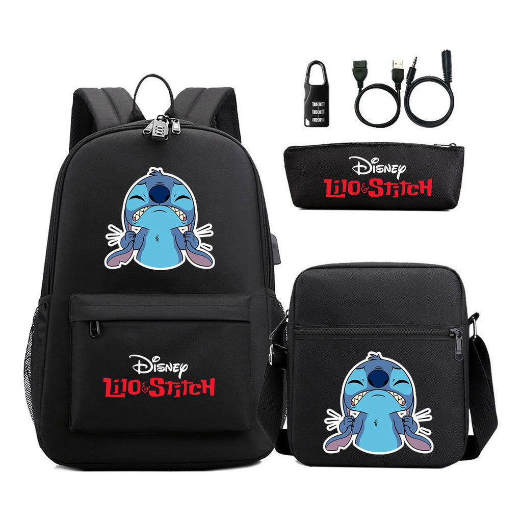 Interstellar Baby Stitch Usb Password Lock Youth Student Backpack 3-piece Set For Men And Women Backpacks