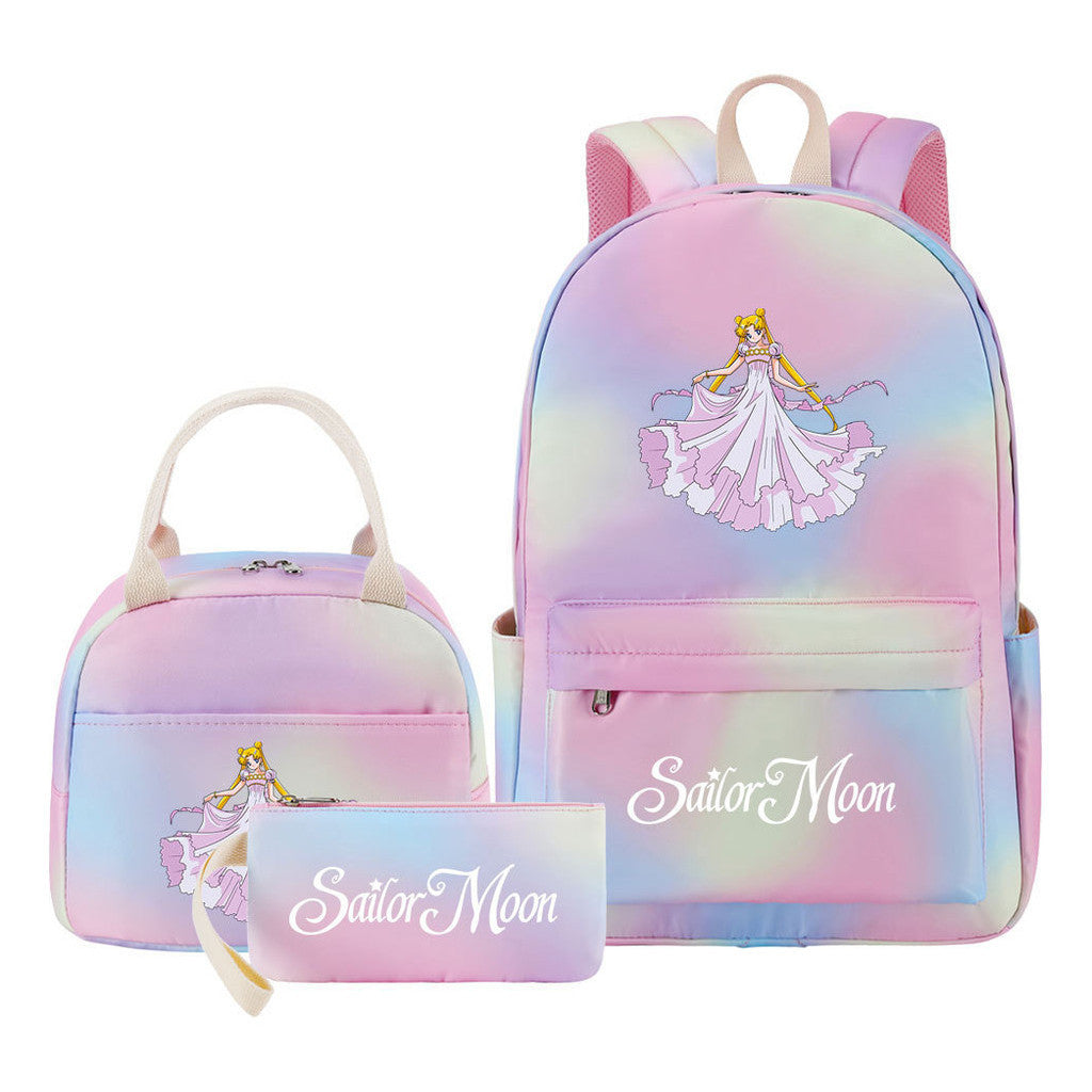 Beautiful Girl Warrior Teenage Student Girl Backpack Lunch Bag Three Piece Set Backpack Cover
