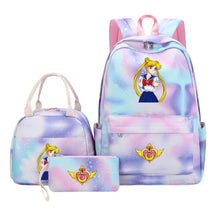 Anime Beauty Girl Warrior Girls School Bag Lunch Bag Three Piece Set Backpack Set