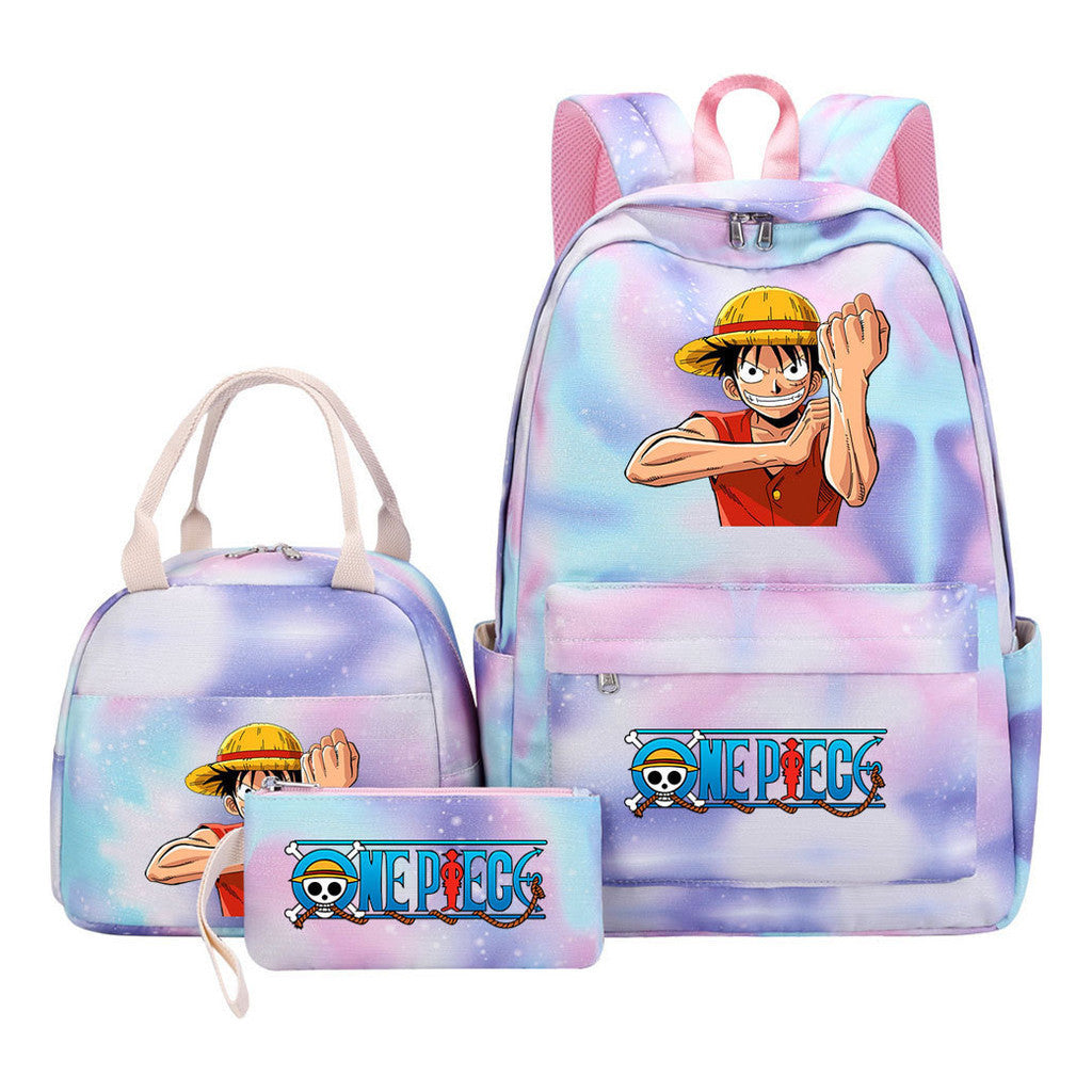 Cartoon Pirate King  Student Girl Backpack Lunch Bag Three Piece Set Backpack