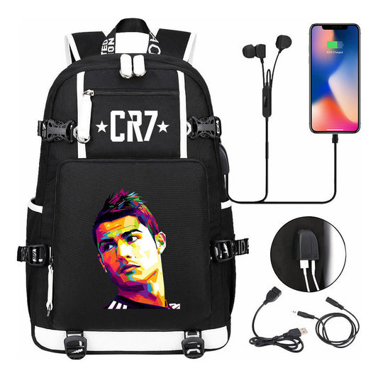 Football Star Cristiano Ronaldo Printed Youth Backpack, Backpack, Leisure Travel Backpack