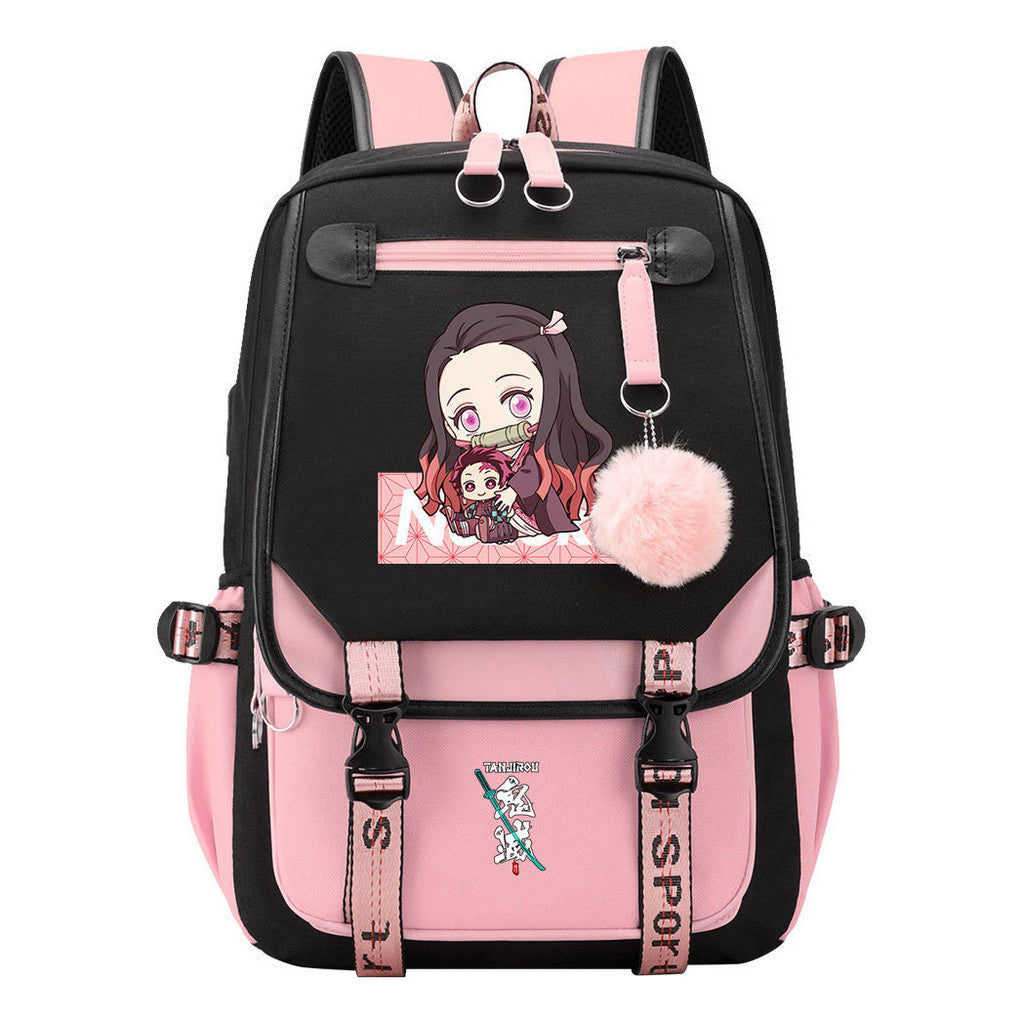 Cartoon Fashion Usb Student Backpack With Casual Woven Strap Flip Back Backpack