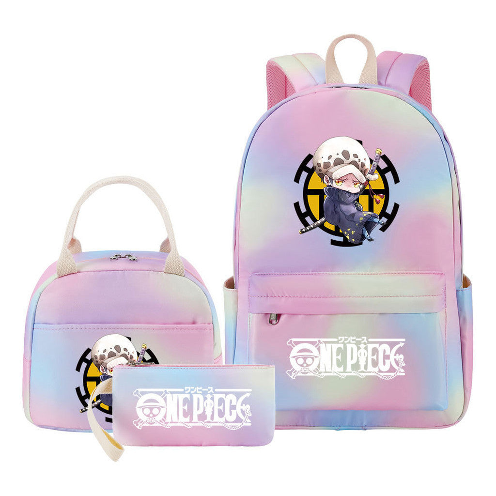 Cartoon Pirate King Youth Student Girls School Bag Lunch Bag Three Piece Set Backpack Set