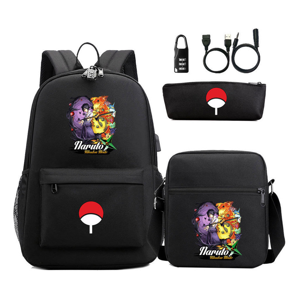 Naruto Usb Password Lock Student Backpack Three Piece Set Backpack Set