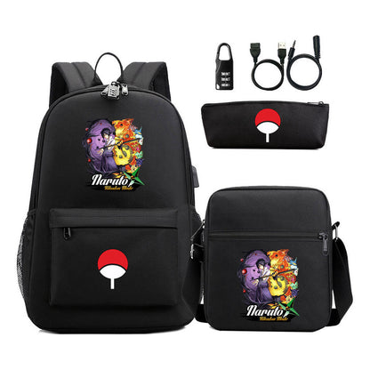 Naruto Usb Password Lock Student Backpack Three Piece Set Backpack Set