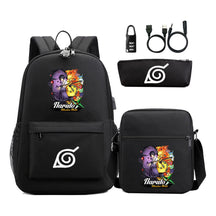Fashionable Naruto Usb Password Lock Youth Student School Bag Three Piece Backpack Set