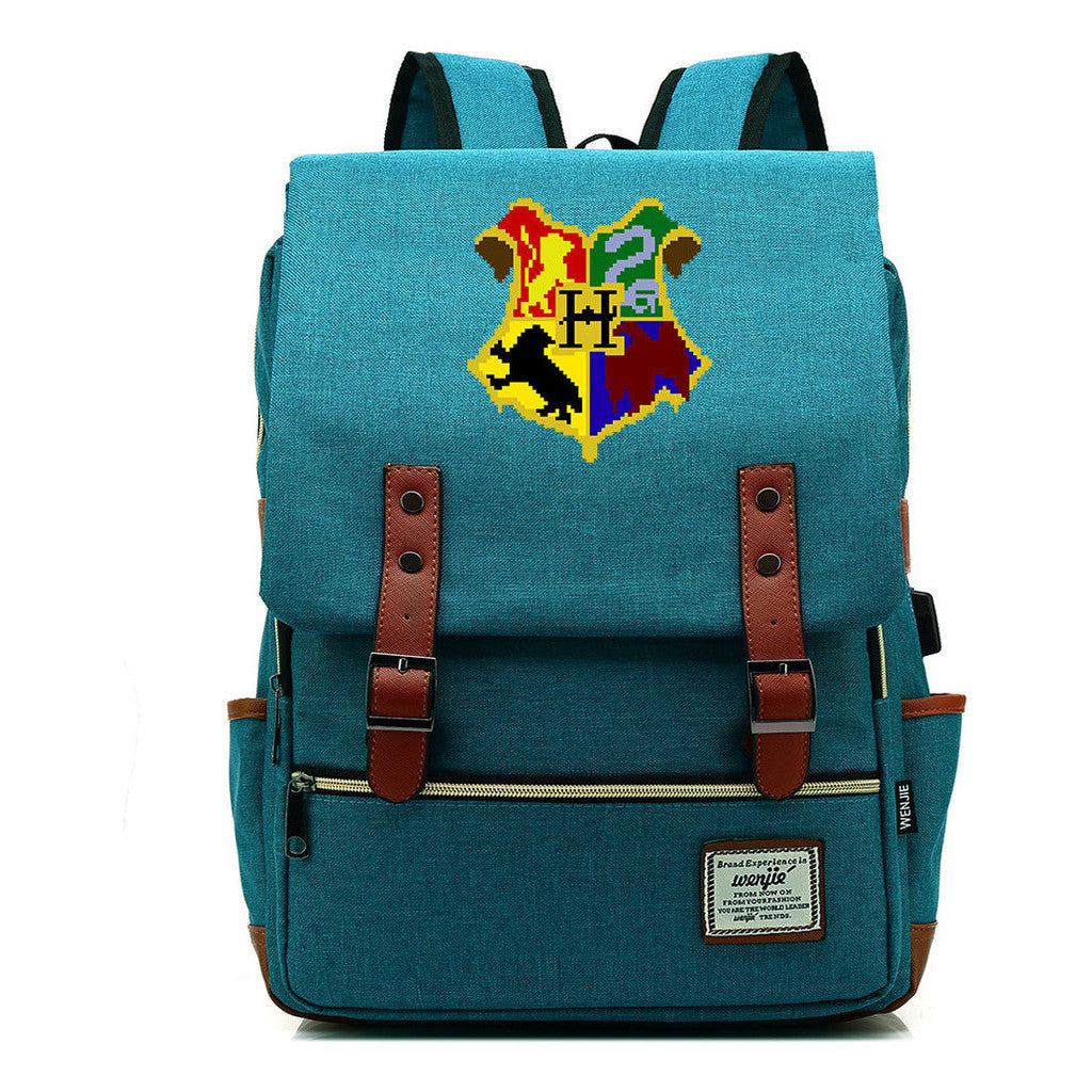 School Of Witchcraft And Wizardry Youth Backpack Usb Leisure Belt Buckle Backpack