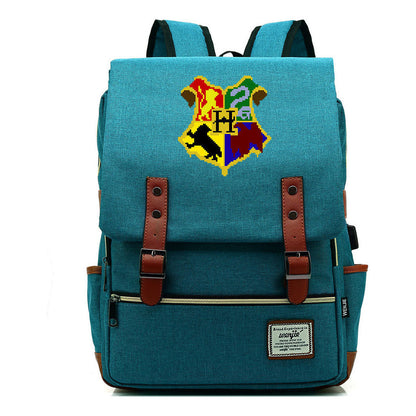 School Of Witchcraft And Wizardry Youth Backpack Usb Leisure Belt Buckle Backpack