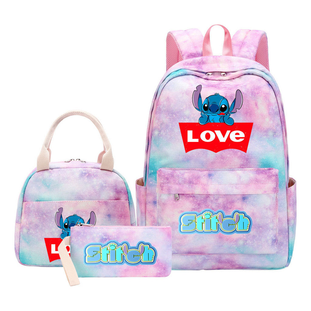 Interstellar Baby Stitch Youth Student Girls School Bag Lunch Bag Three Piece Set Backpack Set