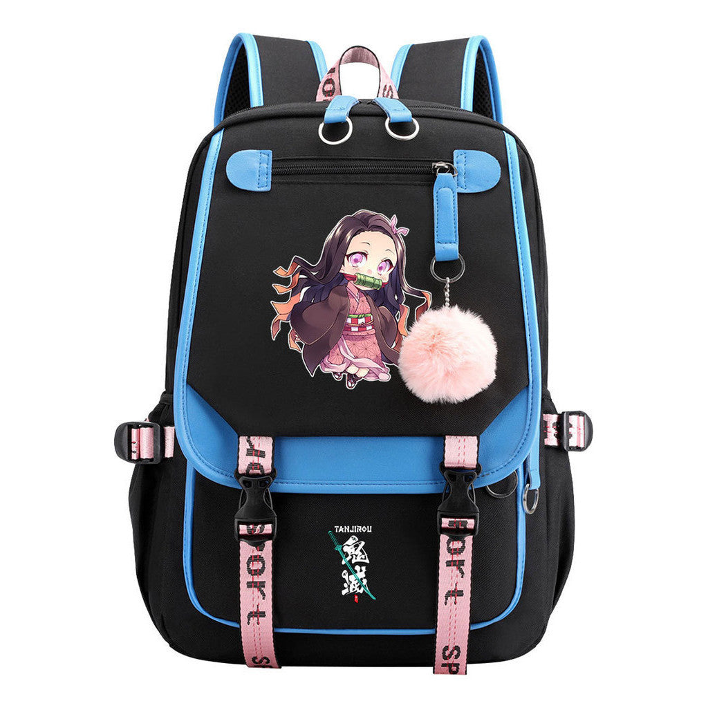 Cartoon Fashion Usb Youth Student Backpack Boy's And Girl's Leisure Ribbon Flip Backpack