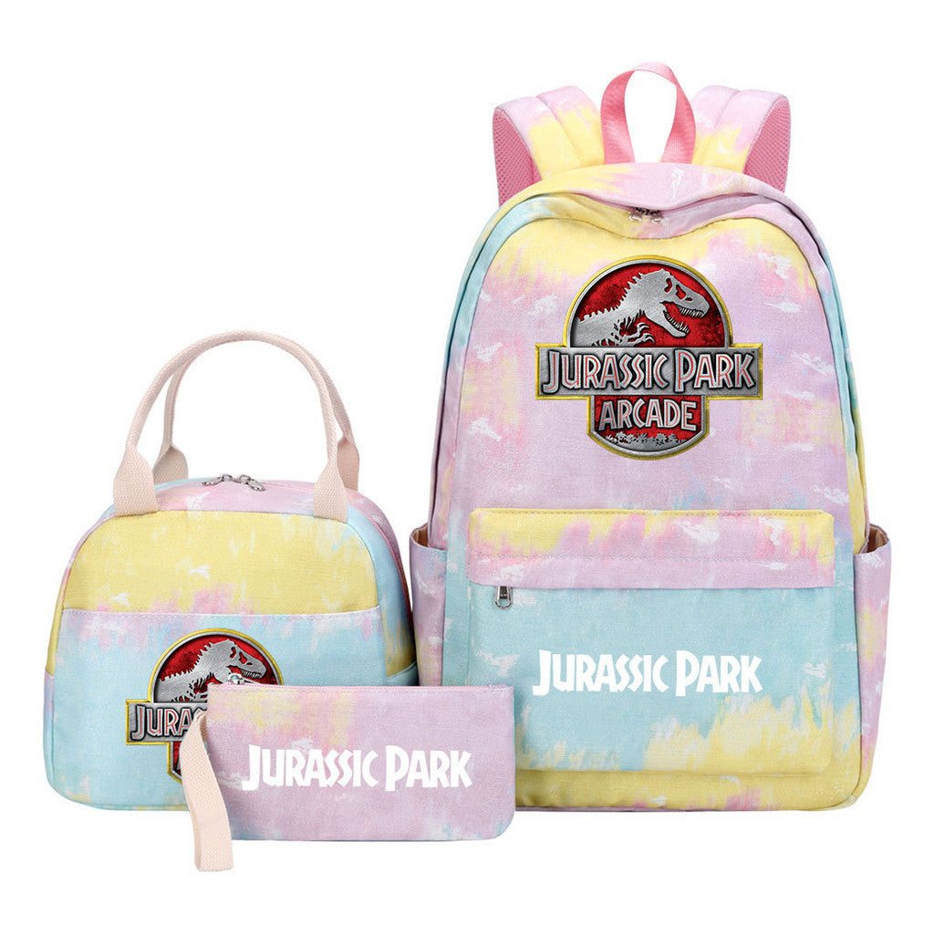 Jurassic Park Dinosaur Youth Student Girls School Bag Lunch Bag Three Piece Set Backpack Set