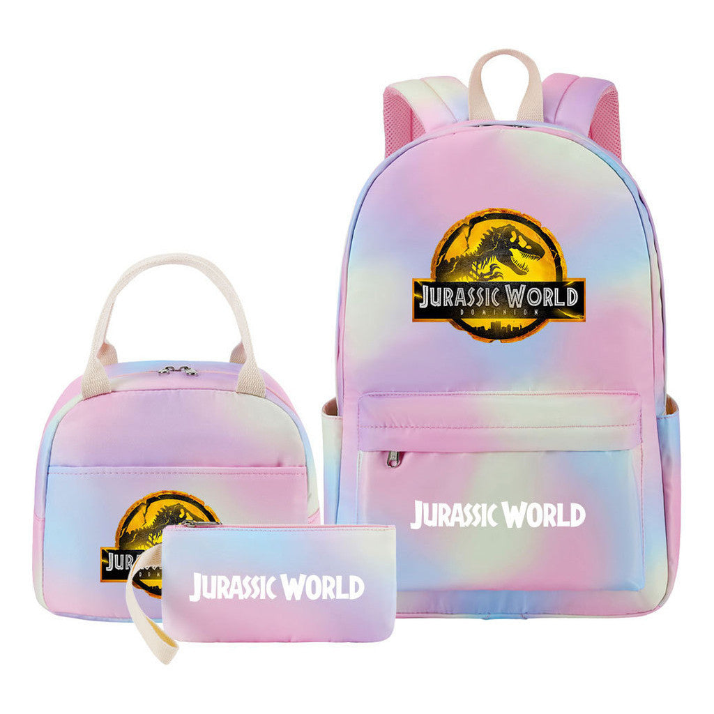 Jurassic Park Dinosaur Student School Bag Lunch Bag Three Piece Set Backpack Set