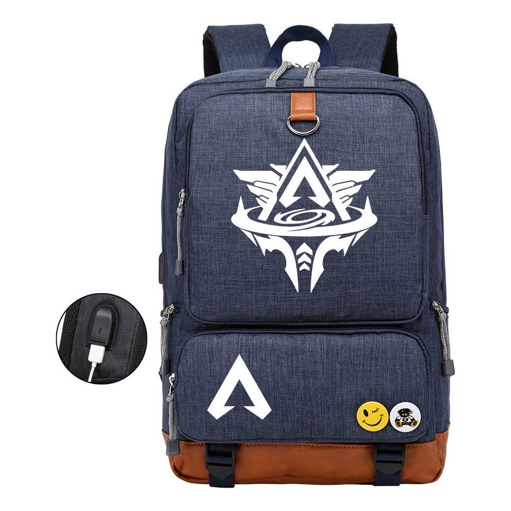 Apex Hero Print Usb Student Backpack For Leisure Travel Backpack