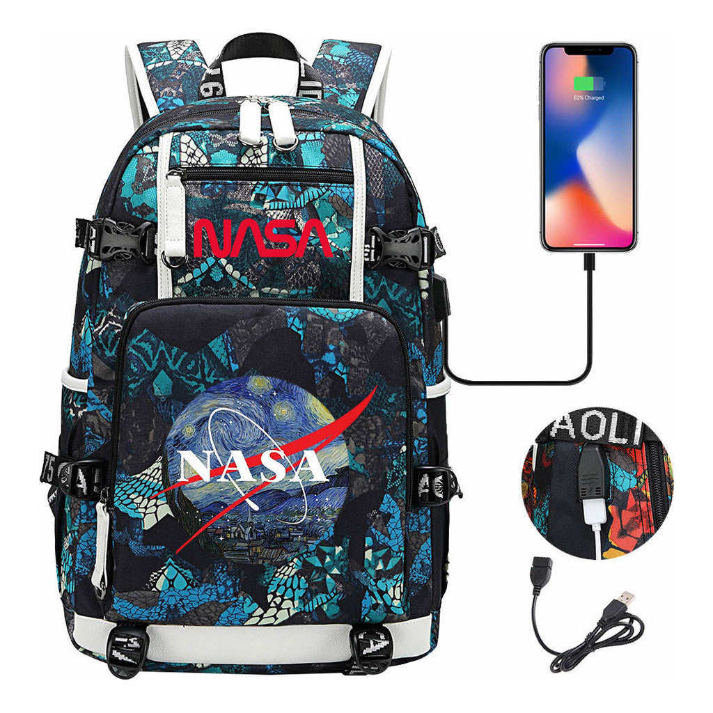 Nasa Fashion Printed Student Backpack With Large Capacity Leisure Travel Backpack