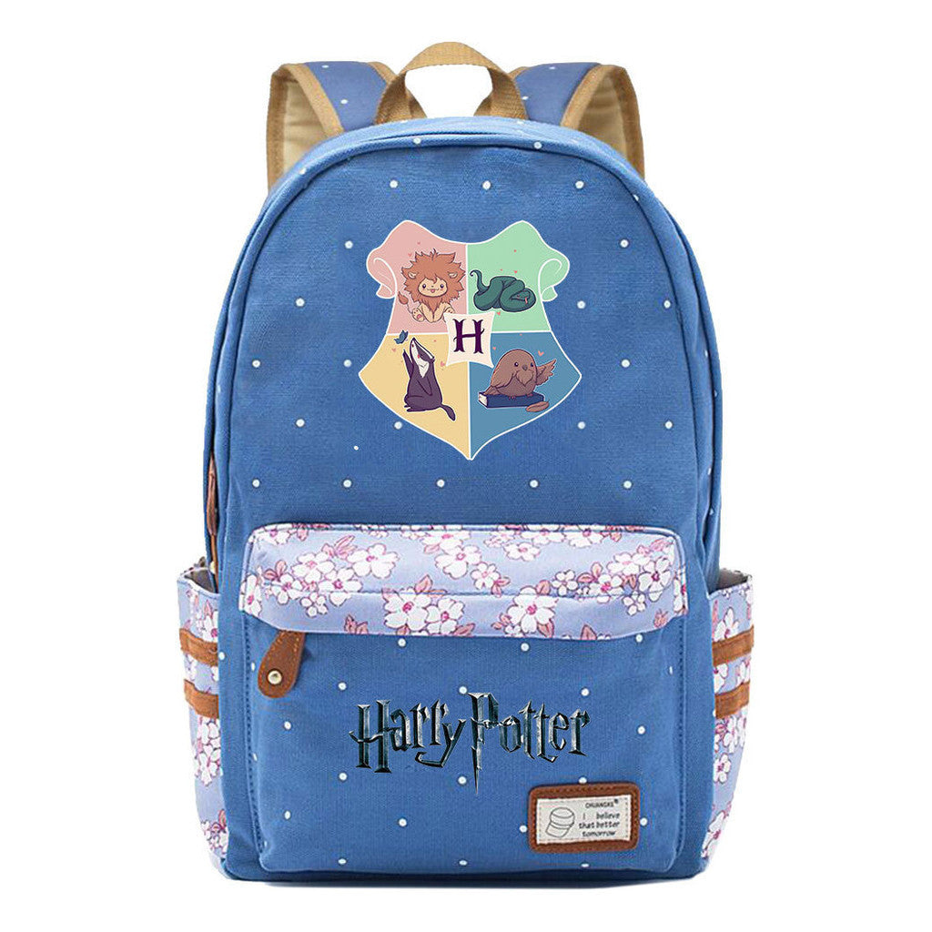 School Of Witchcraft And Wizardry Student Backpack With Floral Canvas Backpack