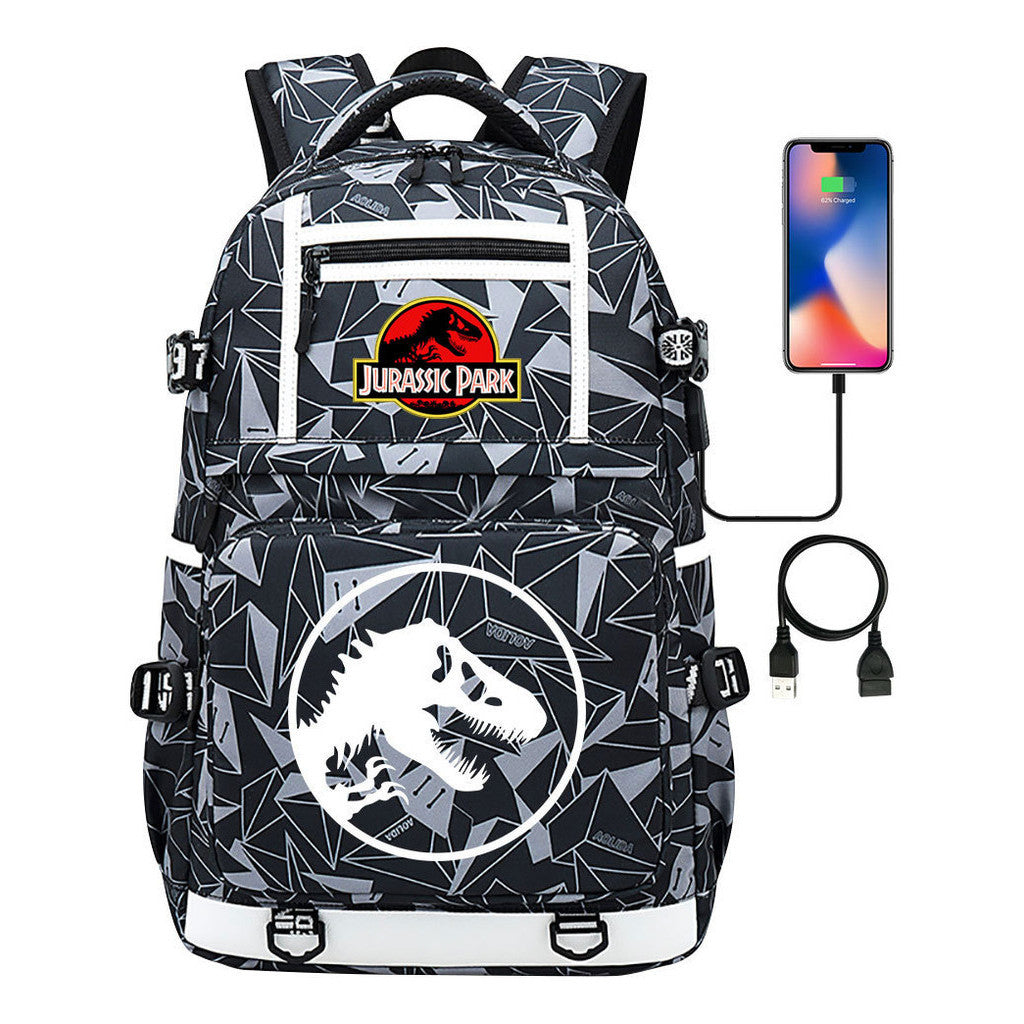 Jurassic Park Dinosaur Usb Youth School Bag Men's And Women's Backpack Leisure Travel Backpack
