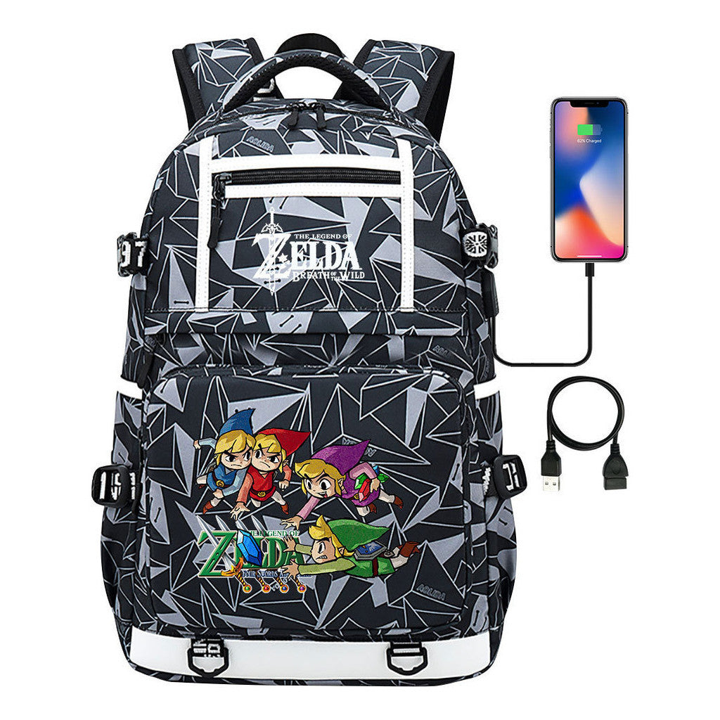 Legend Of Zelda Printed Usb Youth School Bag Backpack Leisure Travel Bag