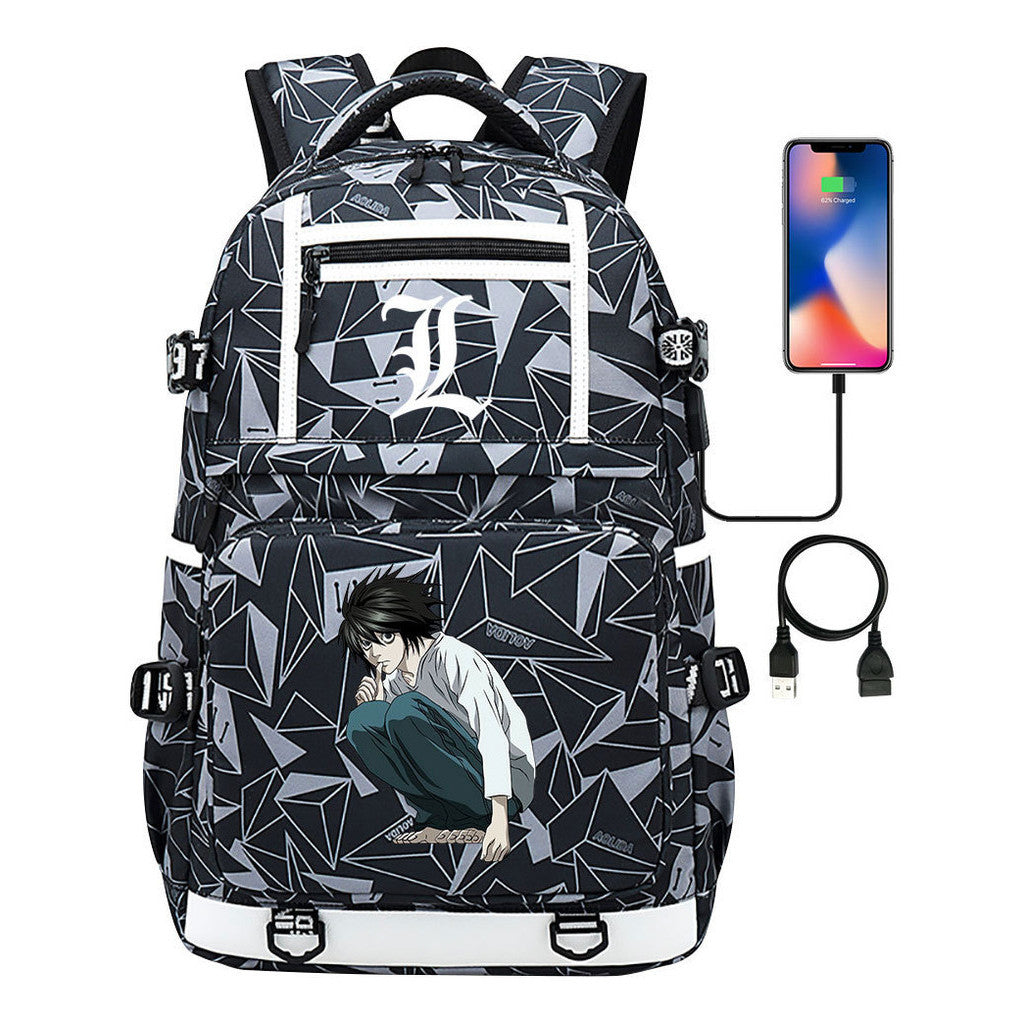 Cartoon Comics Death Note Printed Usb Youth Student Backpack Men's And Women's Leisure Travel Backpack
