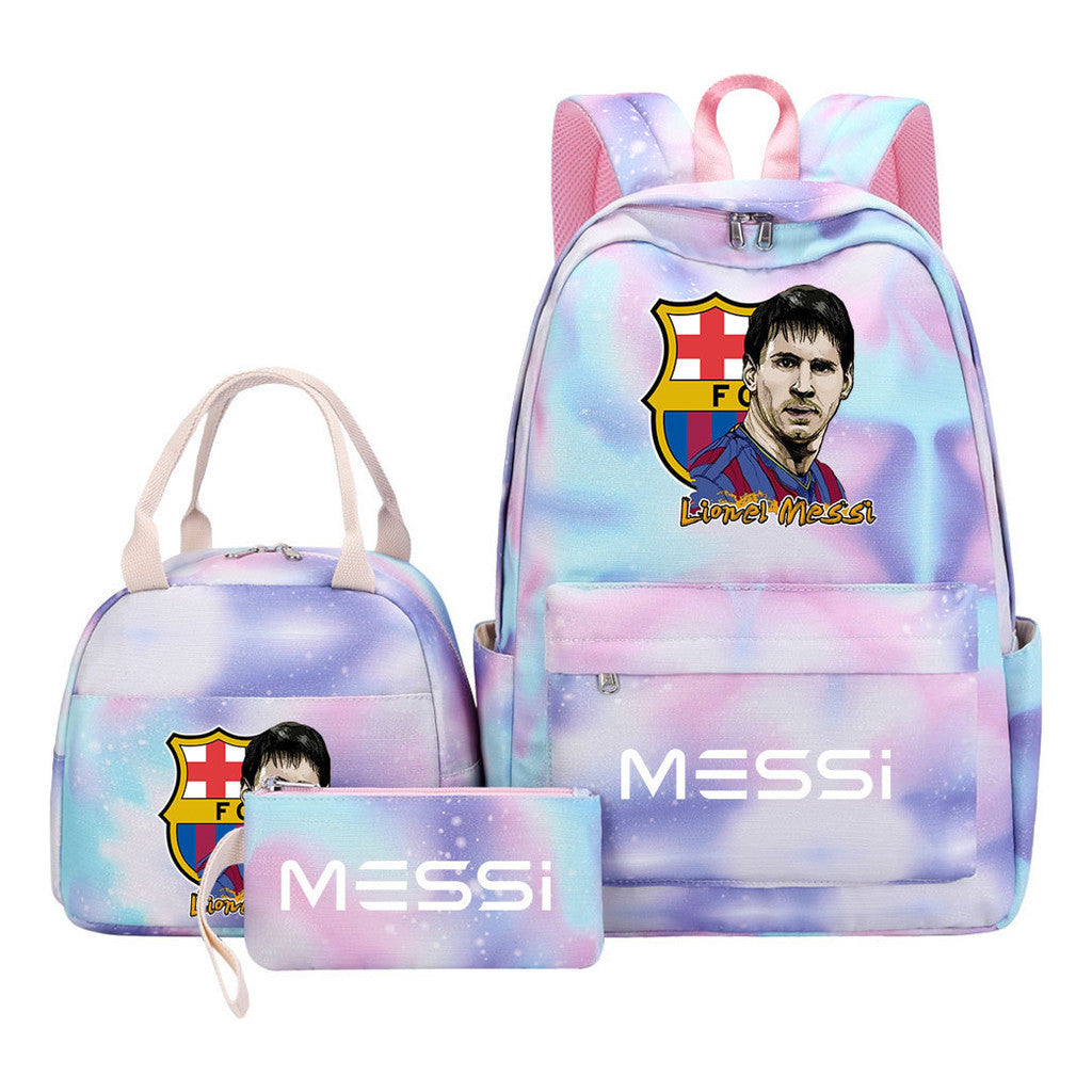 Sports Football Stars, Teenagers, Students, Girls, Backpacks, Lunch Bags, 3-piece Backpack Set