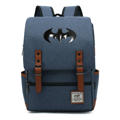 Superhero Batman Print Student Backpack Casual Belt Buckle Classic Backpack